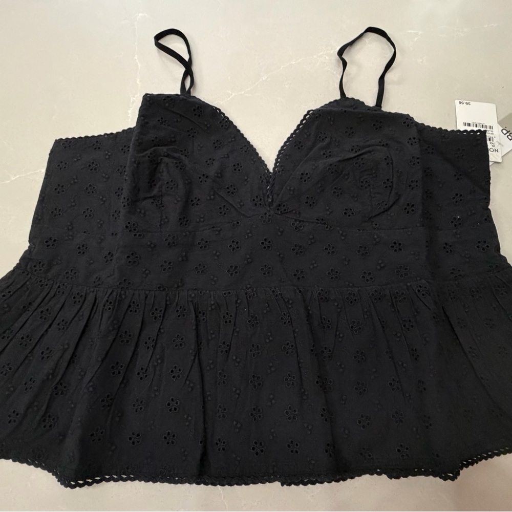 NWT bp. Flirty, Romantic Black Eyelet Spaghetti Strap Peplum Camisole, XL